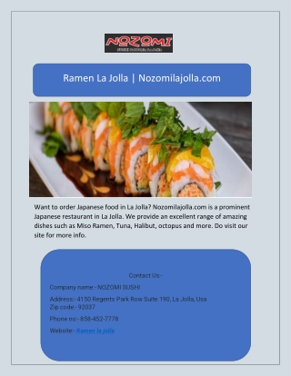 Ramen La Jolla | Nozomilajolla.com