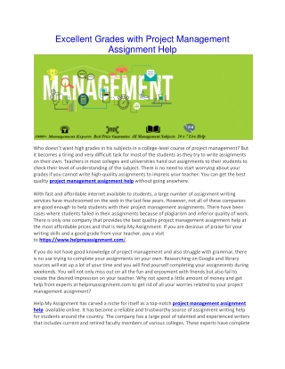 Excellent Grades with Project Management Assignment Help