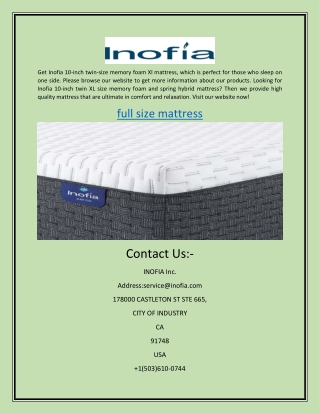 Full Size Mattress | Inofia.Com