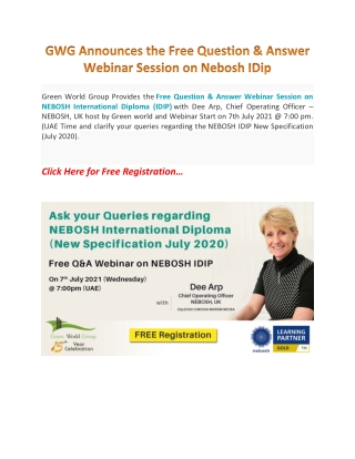 GWG Announces the Free Question & Answer Webinar Session on Nebosh IDip