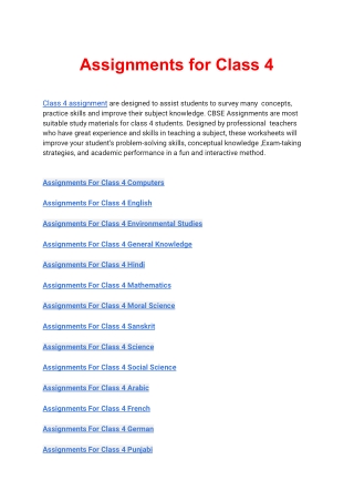 Class 4 assignment all subjects available in pdf free download