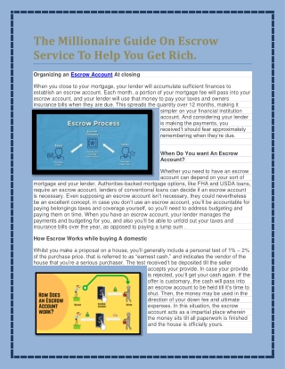 The Millionaire Guide On Escrow Service To Help You Get Rich.