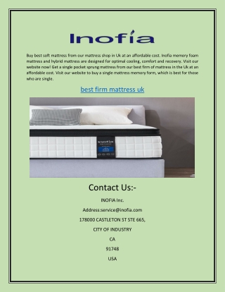 Best Firm Mattress in Uk | Inofia.co.uk