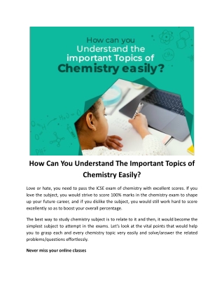 How can you understand the important topics of chemistry easily?