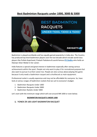 Best Badminton Racquets under Rs.1000, 3000 & 5000
