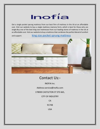 King Size Pocket Sprung Mattress | Inofia.co.uk