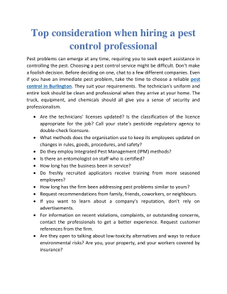 Top consideration when hiring a pest control professional
