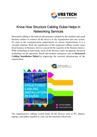 Know How Structure Cabling Dubai Helps in Networking