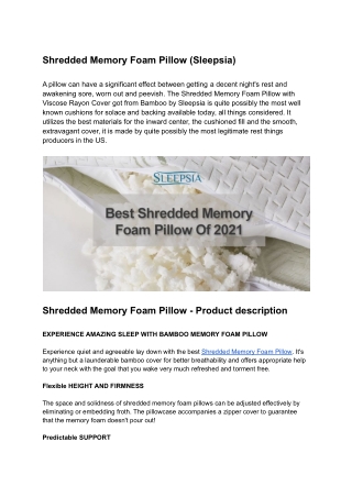 Shredded Memory Foam Pillow (Sleepsia)