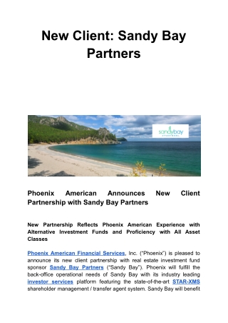New Client: Sandy Bay Partners