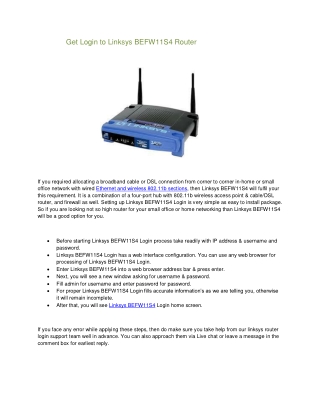 Get Login to Linksys BEFW11S4 Router