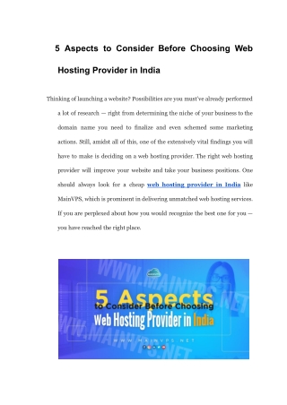 5 Aspects to Consider Before Choosing Web Hosting Provider in India