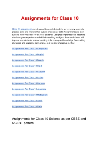 Class 10 assignments all subjects available in pdf free download