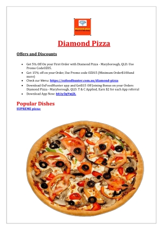 5% Off - Diamond Pizza Menu Maryborough, QLD