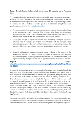 Robust Growth Prospects Estimated for Avocado Oil Industry up to Forecasts 2030