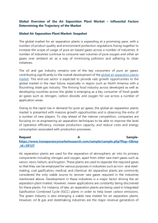 Global Overview of the Air Separation Plant Market – Influential Factors Determi