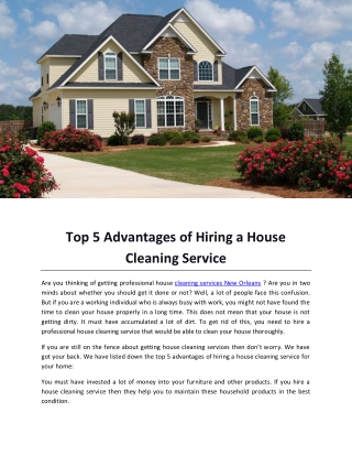 Top 5 Advantages of Hiring a House Cleaning Service