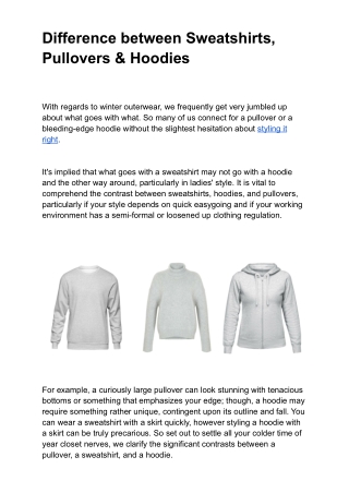 Difference between Sweatshirts, Pullovers & Hoodies