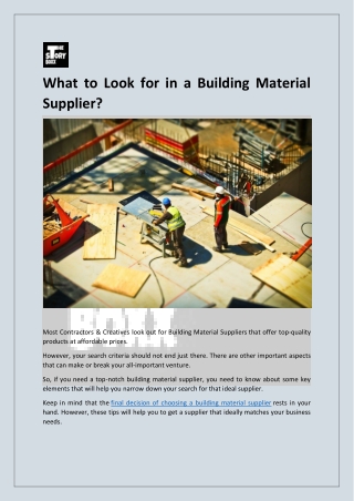 What to Look for in a Building Material Supplier ?