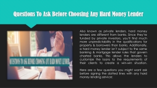 Questions To Ask Before Choosing Any Hard Money Lender