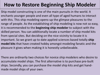 How to Restore Beginning Ship Modeler