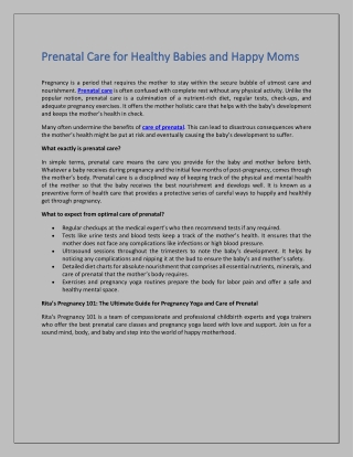 Prenatal Care for Healthy Babies and Happy Moms