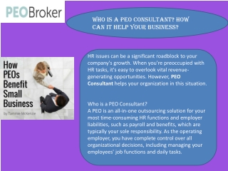 Who is a PEO Consultant How can it help your business