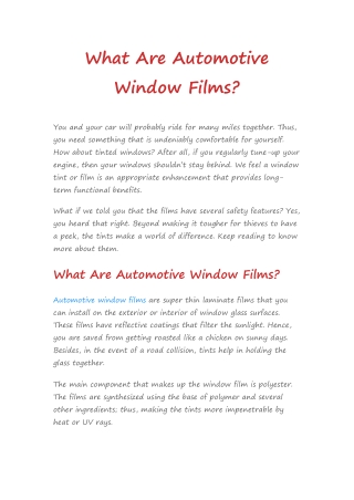 What are Automotive WIndow Films