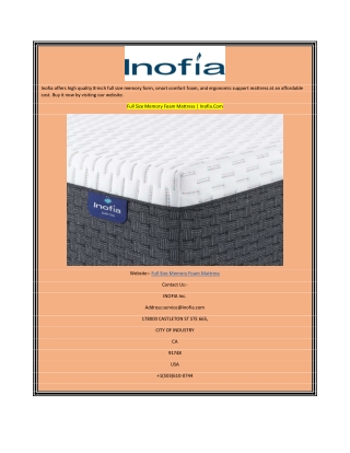 Full Size Memory Foam Mattress Inofia.Com
