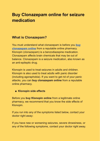 Buy Clonazepam online for seizure medication