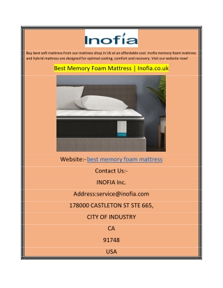 Best Memory Foam Mattress  Inofia.co.uk