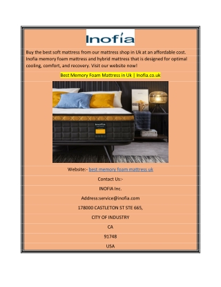 Best Memory Foam Mattress in Uk Inofia.co.uk