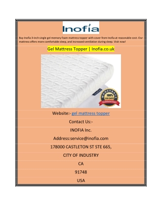 Gel Mattress Topper  Inofia.co.uk