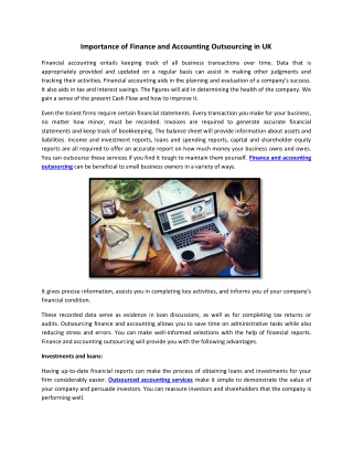 Importance of Finance and Accounting Outsourcing in UK (1)