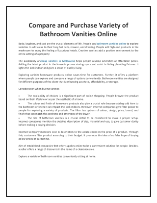 Compare and Purchase Variety of Bathroom Vanities Online