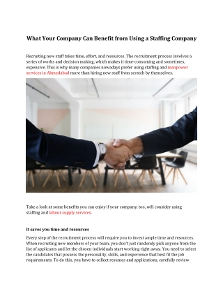 What Your Company Can Benefit from Using a Staffing Company