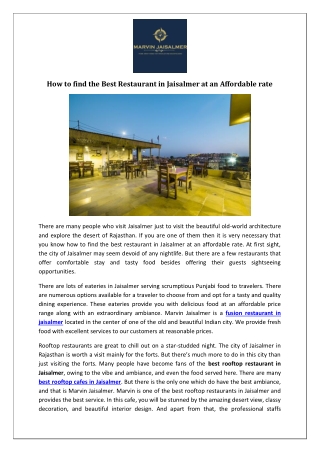 How to find the Best Restaurant in Jaisalmer at an Affordable rate-converted