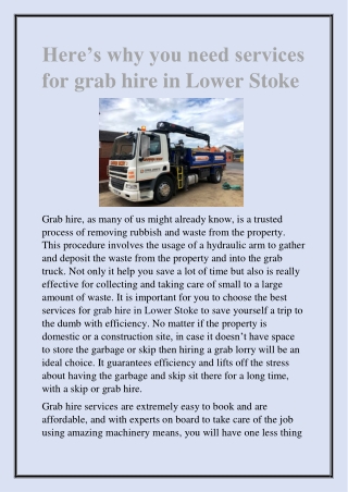 Here’s why you need services for grab hire in Lower Stoke