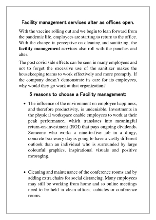 5 reasons to choose a Facility management services