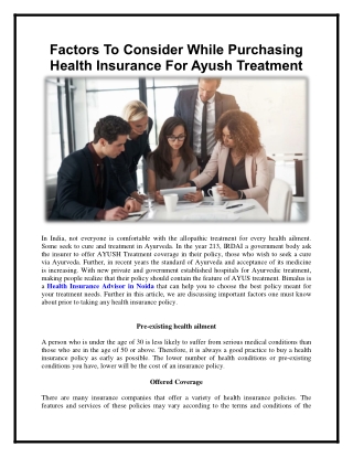 Take These Ayush Treatment Health Insurance Factors into Consideration