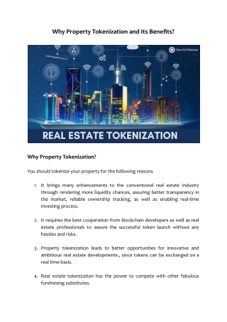 Why Property Tokenization and Its Benefits