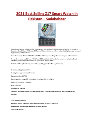 2021 Best Selling Z17 Smart Watch in Pakistan