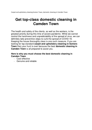 Get top-class domestic cleaning in Camden Town