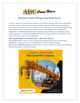 The Perfect Guide to Hiring a Crane Rental Service