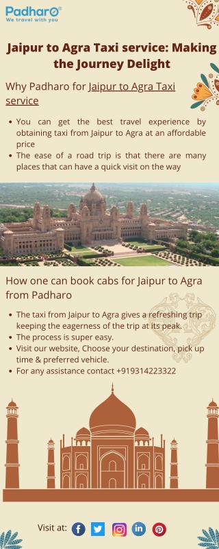 Best one way taxi from Jaipur to Agra - Book a cab from Padharo