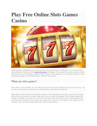 Play Free Online Slots Games Casino
