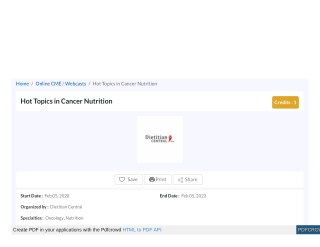 Hot Topics in Cancer Nutrition, Online CME Course