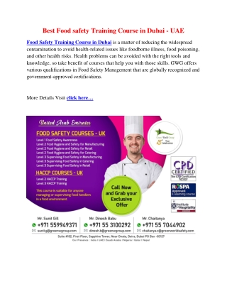 Best Food safety Training Course in Dubai