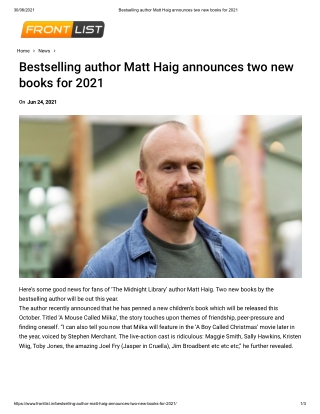 Bestselling author Matt Haig announces two new books for 2021