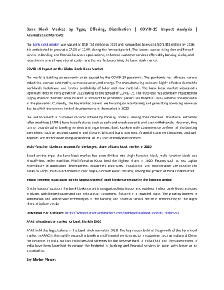 Bank Kiosk Market with COVID-19 Impact Analysis